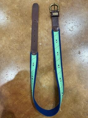 Nautical Embroidered Ribbon Belt with Leather Ends